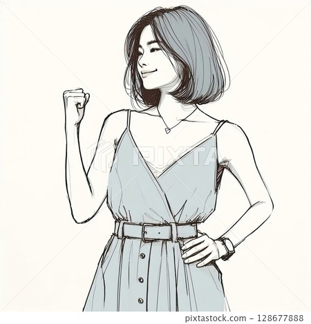 Elegant Woman in Minimalist Fashion Illustration with Generative AI. 128677888