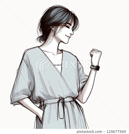 Elegant Woman in Minimalist Fashion Illustration with Generative AI. 128677889