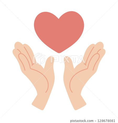 Illustration of a hand holding a red heart Illustration of a hand holding a red heart 128678081
