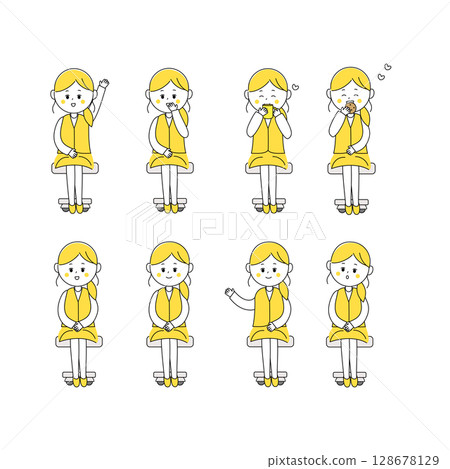 穿著制服坐著的女人的插圖集 穿著制服坐著的女人的插圖集 128678129