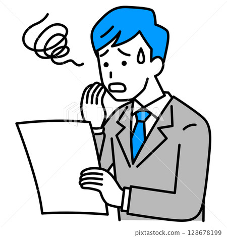 A man in a suit confused by a document 128678199
