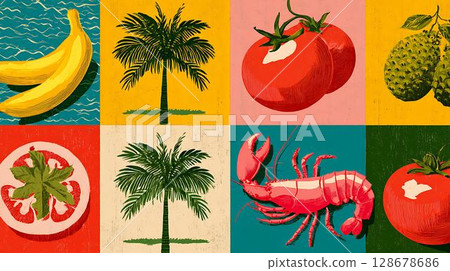 seamless pattern with fruits and vegetables seamless pattern with fruits and vegetables 128678686