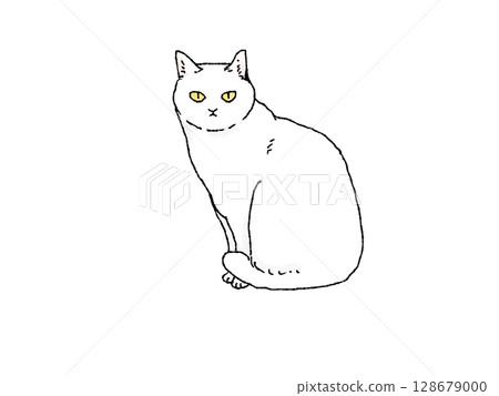 一隻白貓側身坐著向前看的插圖 128679000