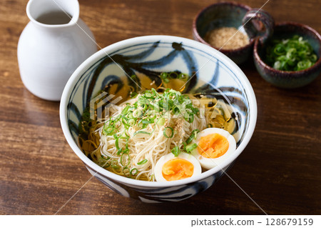 Somen noodles with white broth and sesame oil flavor Somen noodles with white broth and sesame oil flavor 128679159