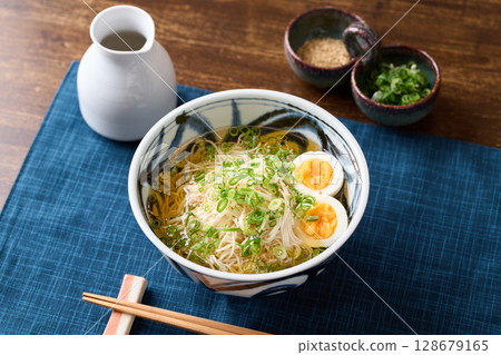 Somen noodles with white broth and sesame oil flavor Somen noodles with white broth and sesame oil flavor 128679165