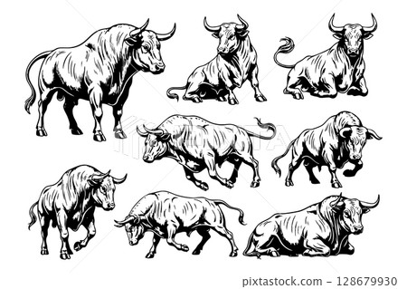 Vector illustrations of powerful bulls in...-插圖素材 [128679930] - PIXTA圖庫
