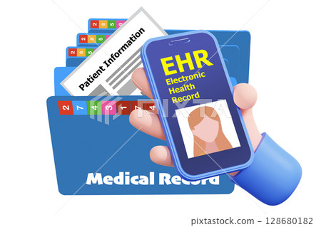 Concept of changing medical record technology to EHR. Concept of changing medical record technology to EHR. 128680182