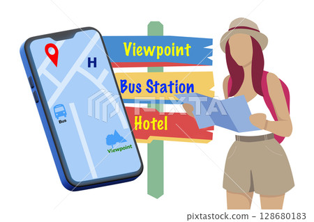 Travel maps application on mobile phone help tourists to be more convenient. 128680183
