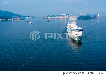 Cruise ship arriving at Nagasaki Port (Star Navigator) from Megami Ohashi Bridge [Nagasaki City] 128680337