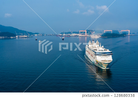 Cruise ship arriving at Nagasaki Port (Star Navigator) from Megami Ohashi Bridge [Nagasaki City] 128680338