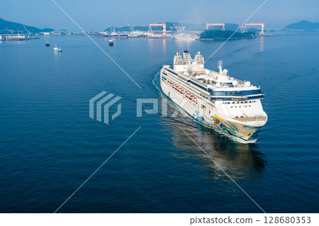 Cruise ship arriving at Nagasaki Port (Star Navigator) from Megami Ohashi Bridge [Nagasaki City] 128680353