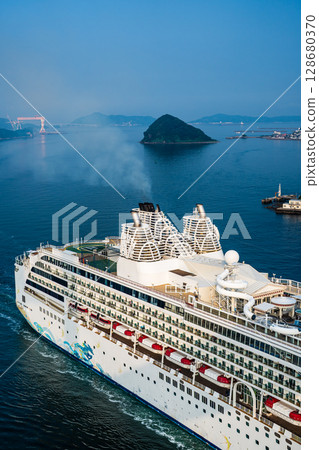 Cruise ship arriving at Nagasaki Port (Star Navigator) from Megami Ohashi Bridge [Nagasaki City] 128680370