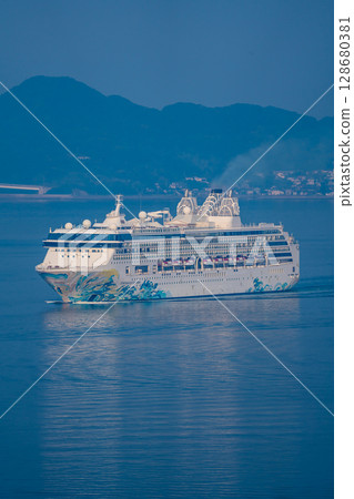 Cruise ship arriving at Nagasaki Port (Star Navigator) from Megami Ohashi Bridge [Nagasaki City] 128680381