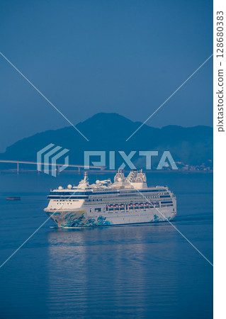 Cruise ship arriving at Nagasaki Port (Star Navigator) from Megami Ohashi Bridge [Nagasaki City] 128680383