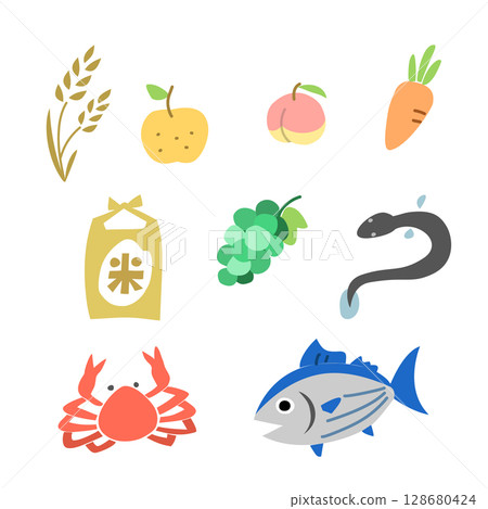 Illustration set of gifts in return for hometown tax donations Illustration set of gifts in return for hometown tax donations 128680424