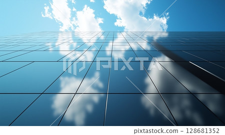 Wall of the building modern architecture futuristic structure with clous and blue sky 128681352