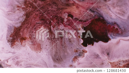 Ink water. Marble texture. Defocused red bronze brown color acrylic liquid fluid wet pigment spreading on abstract art background. Ink water. Marble texture. Defocused red bronze brown color acrylic liquid fluid wet pigment spreading on abstract art background. 128681430