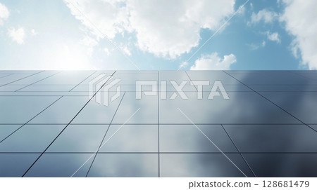 Wall of the building modern architecture futuristic structure with clous and blue sky 128681479