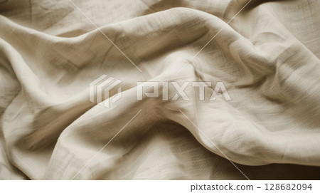Beige color fabric texture with soft wrinkles 128682094