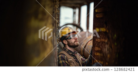 Young Worker Handling Large Pipes at a Construction Site.Generated image 128682421