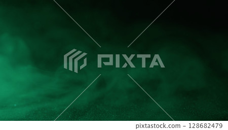 Glitter ink. Cloud fume. Defocused green colorful shiny mist neon vapor smoke growing on abstract dark black art steam background. Glitter ink. Cloud fume. Defocused green colorful shiny mist neon vapor smoke growing on abstract dark black art steam background. 128682479