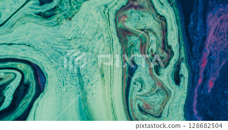 Ink spilling. Color flow. Defocused purple blue liquid pink swirling water ripple glitter spreading on abstract creative background. Ink spilling. Color flow. Defocused purple blue liquid pink swirling water ripple glitter spreading on abstract creative background. 128682504