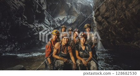 Portrait of Three Tired Female Miners Working Underground.Generated image 128682530