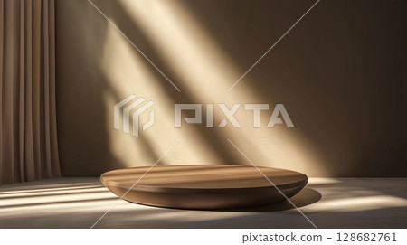 Brown elegant stage show case podium with spotlight for branding presentation product Brown elegant stage show case podium with spotlight for branding presentation product 128682761