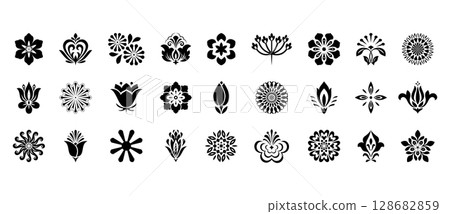 Flower icons set. Isolated elements for design. Vector graphics. Flower icons set. Isolated elements for design. Vector graphics. 128682859