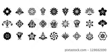 Flower icons set. Isolated elements for design. Vector graphics. 128682890