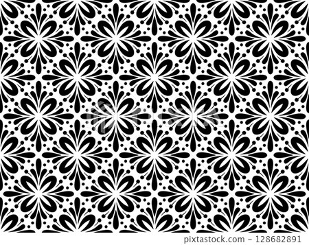Flower geometric pattern. Seamless vector background. White and black ornament. 128682891