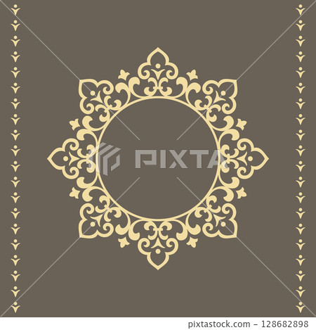Decorative frame Elegant vector element for design in Eastern style, place for text. Floral gray and beige border. Lace illustration for invitations and greeting cards Decorative frame Elegant vector element for design in Eastern style, place for text. Floral gray and beige border. Lace illustration for invitations and greeting cards 128682898