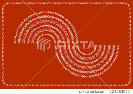 Traditional Warli Art Circular Motif on Red Background 128683033