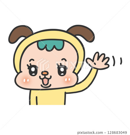 A person wearing a dog costume waving A person wearing a dog costume waving 128683049