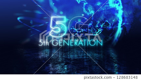Image of spinning globe over 5g text Image of spinning globe over 5g text 128683148