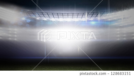 Image of bright light from spotlights on sports stadium 128683151