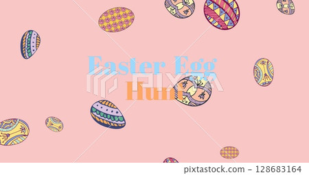 Image of easter eggs and easter egg hunt text 128683164