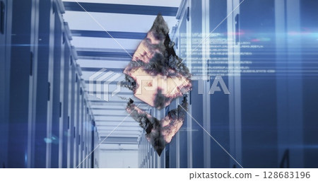 Image of ethereum symbol over server room 128683196