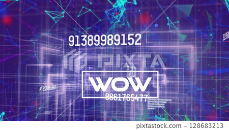 Image of wow over data processing and violet background 128683213