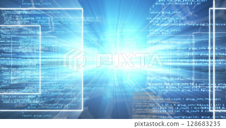 Image of science data processing over blue background Image of science data processing over blue background 128683235