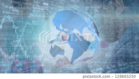 Spinning globe and stock market data processing against asian girl studying at school Spinning globe and stock market data processing against asian girl studying at school 128683250