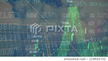 Image of financial data processing over solar panel 128683330