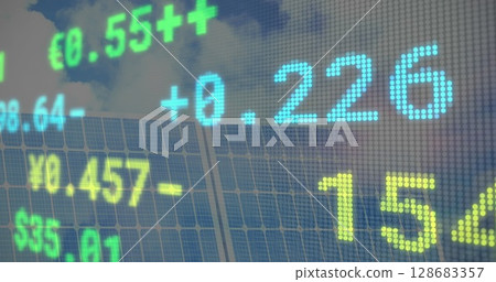 Image of financial data processing over solar panel 128683357