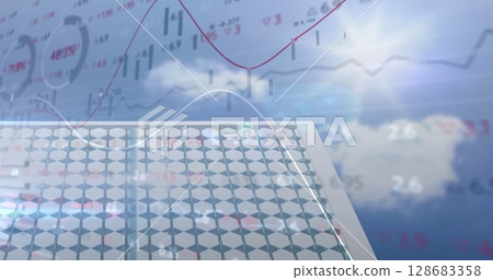 Image of financial data processing over solar panel Image of financial data processing over solar panel 128683358