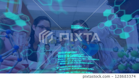 Image of science data processing over diverse group of students 128683374