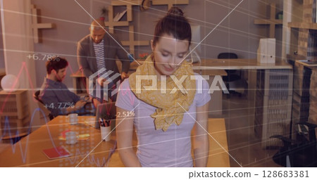 Image of financial data processing over diverse group of business people Image of financial data processing over diverse group of business people 128683381