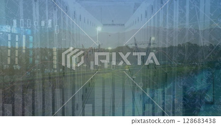 Image of financial data processing and server room over cityscape Image of financial data processing and server room over cityscape 128683438