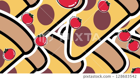 Image of tomato and pizza icons over grey background 128683542