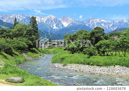 Summer in Hakuba: Oide Suspension Bridge and the Northern Alps 128683676