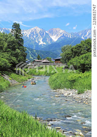 Summer in Hakuba: Oide Suspension Bridge and the Northern Alps Summer in Hakuba: Oide Suspension Bridge and the Northern Alps 128683747